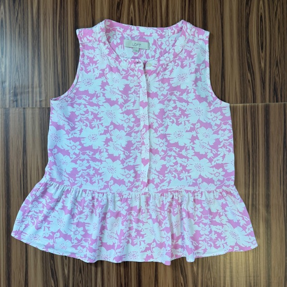 LOFT Tops - Pink White Floral Sleeveless Peplum Top Sz S Cottagecore Soft Girl Feminine Boho